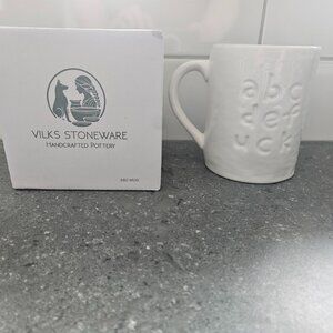 Vilks Stonewear White ABC Mug